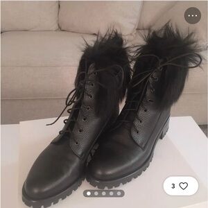 L.K. BENNETT Delli Fur-trimmed Combat Leather Boots - Black - Size: 8.5